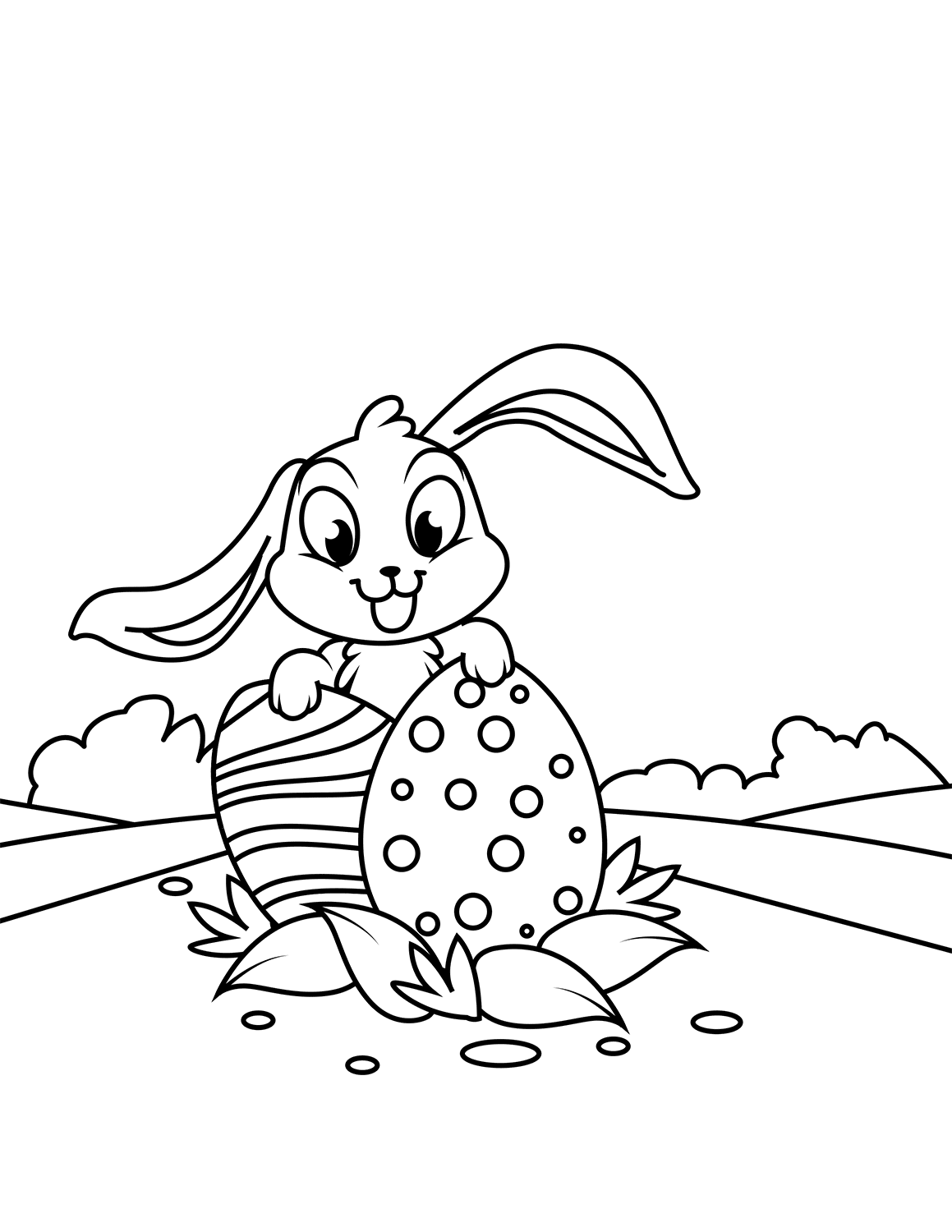 Cute Bunny With Two Easter Eggs Coloring Page
