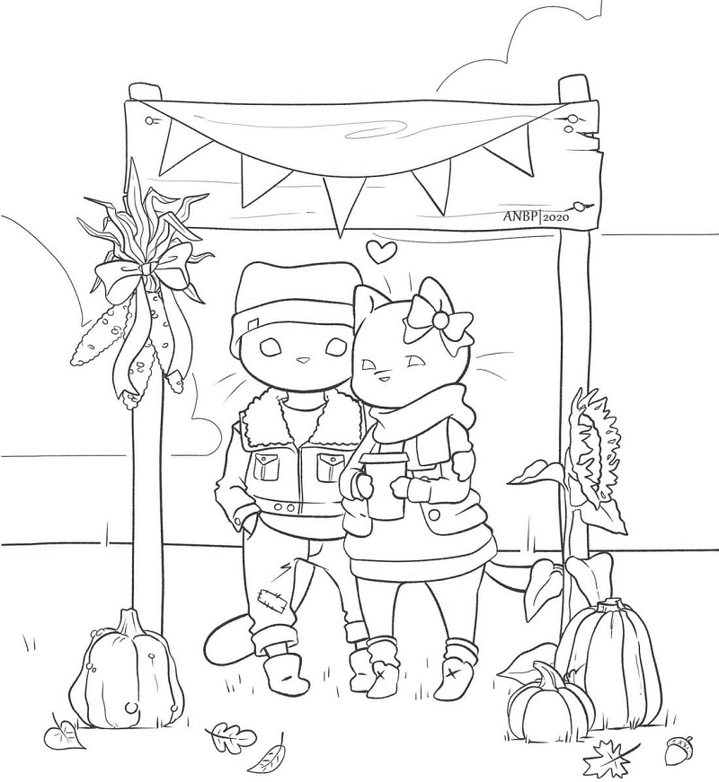 Cute Cats in Clothes Coloring Page