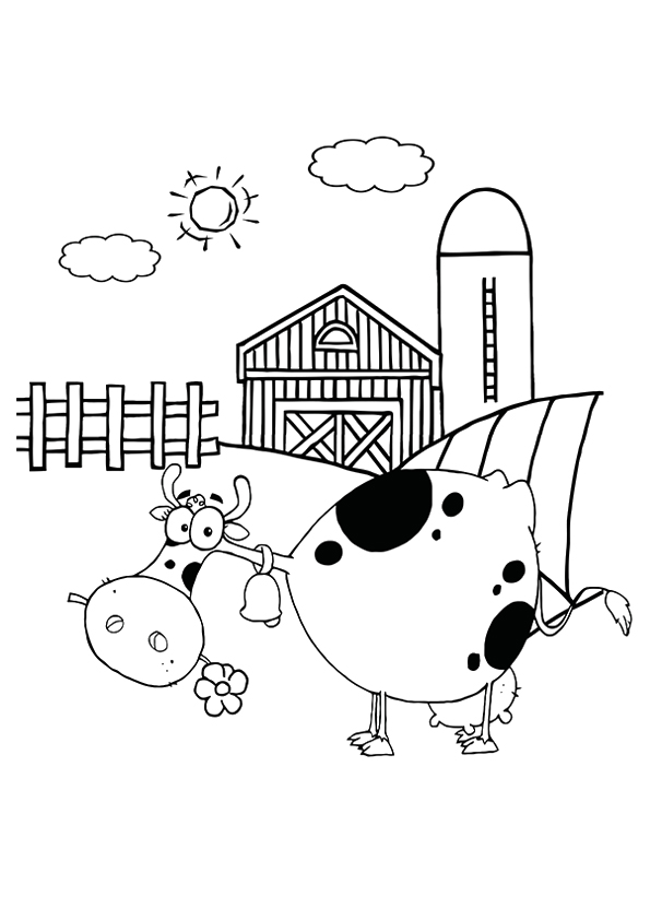 Cute Cow At Its Farm Coloring Page