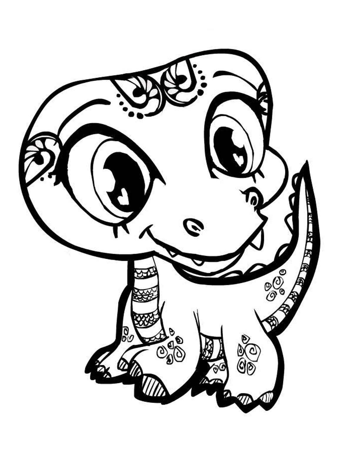 Cute Dinosaur With Big Eyes Coloring Page