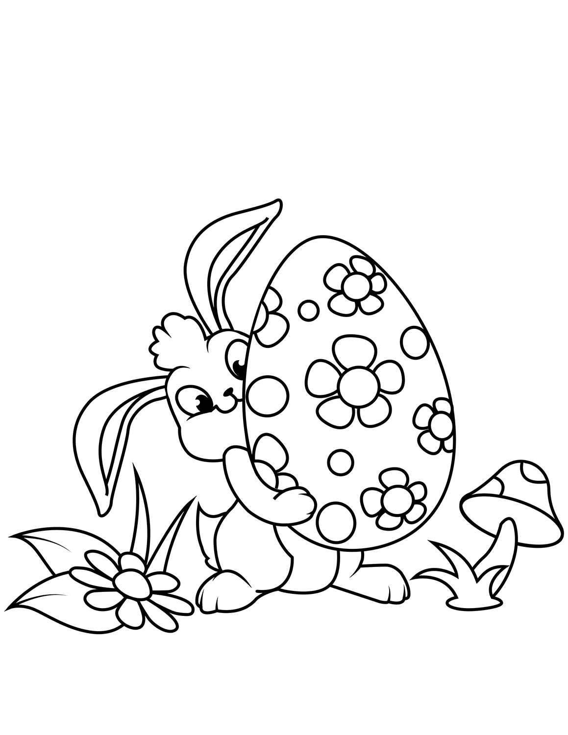 Cute Easter Bunny And Egg Coloring Page