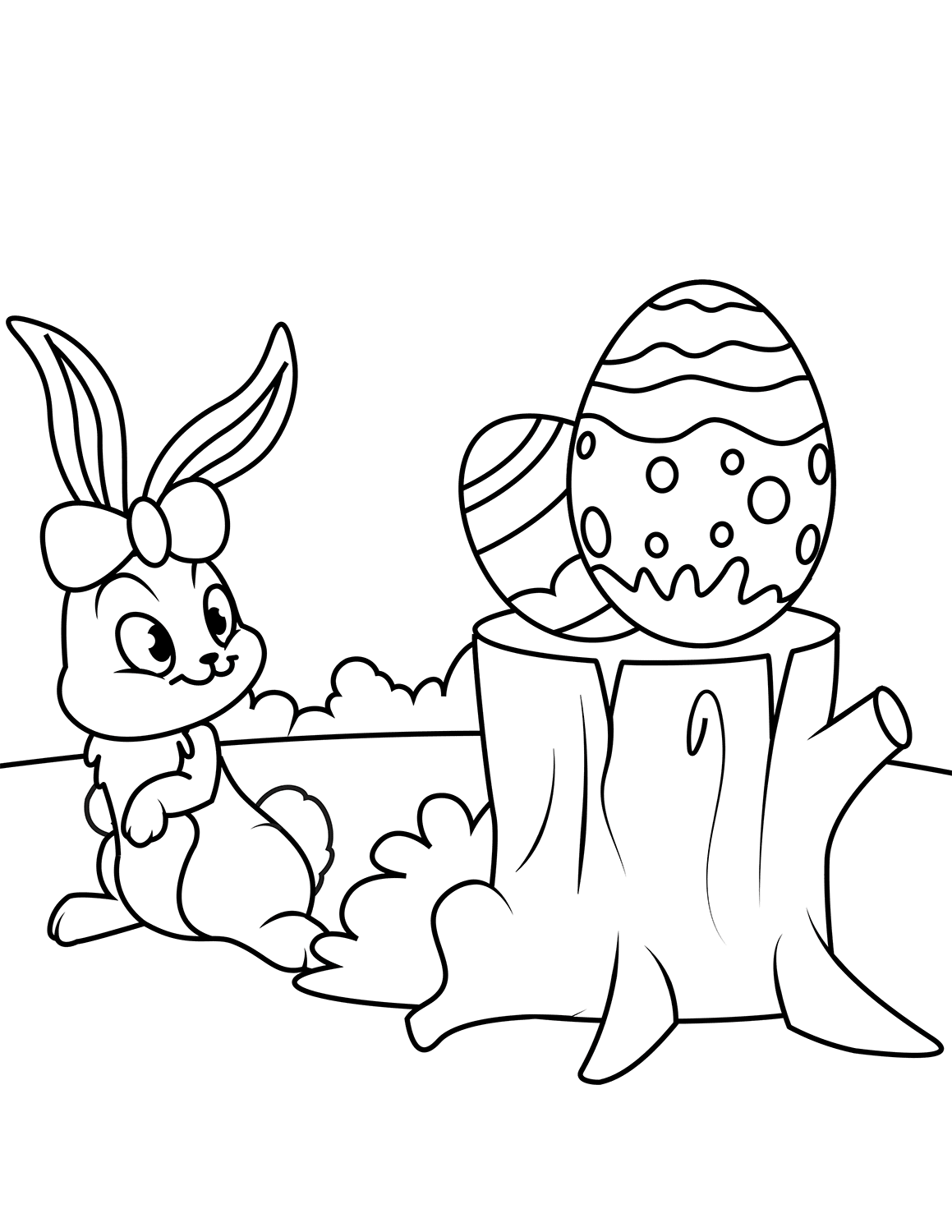 Cute Easter Bunny And Eggs On Hemp Coloring Page