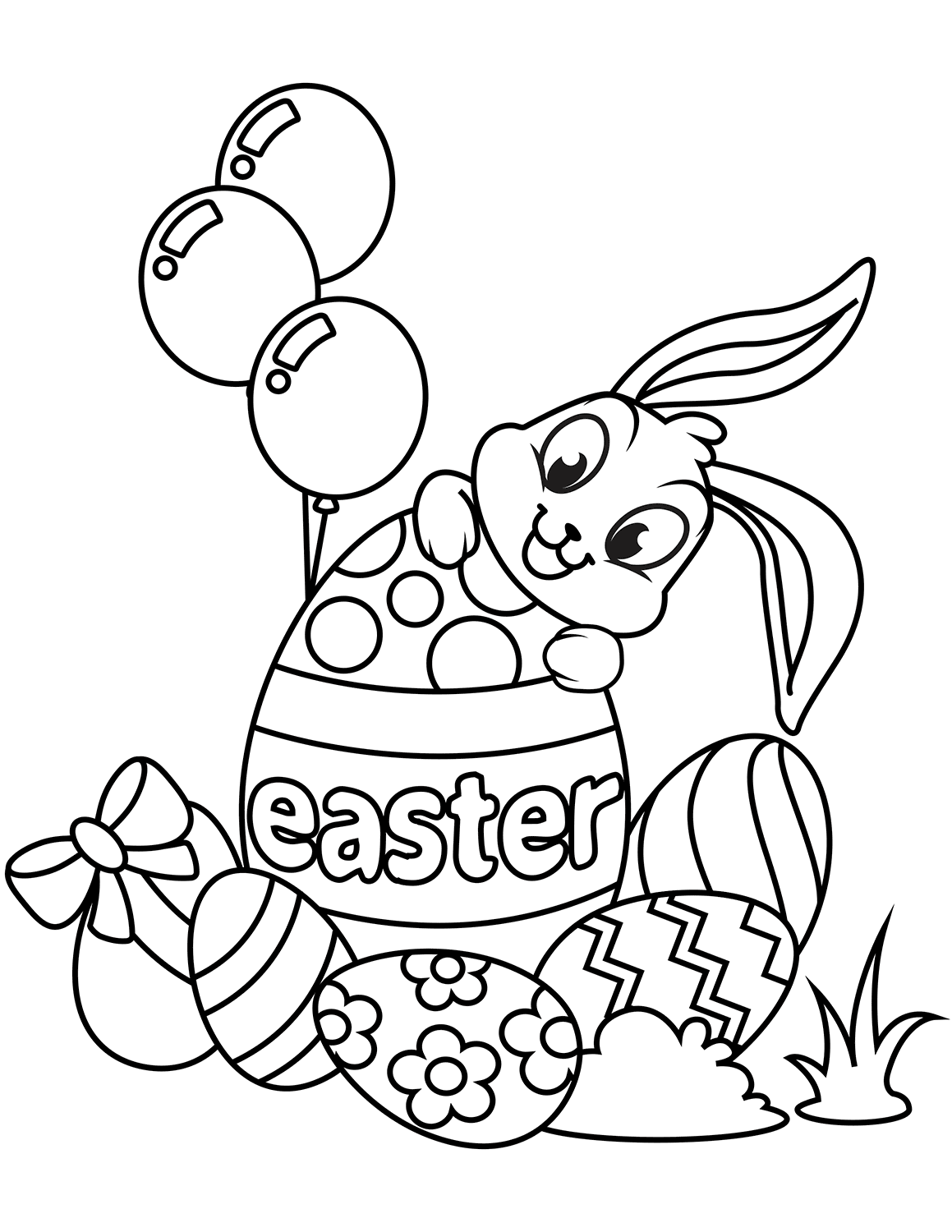 Cute Easter Bunny And Eggs Coloring Pages   Coloring Cool