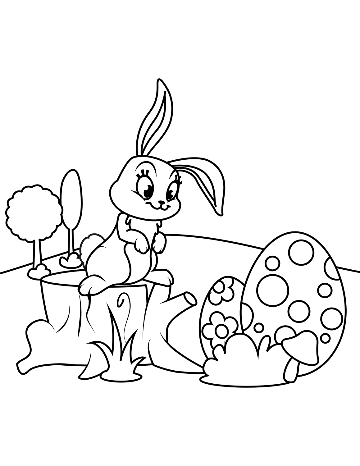 Cute Easter Bunny On Hemp Coloring Page