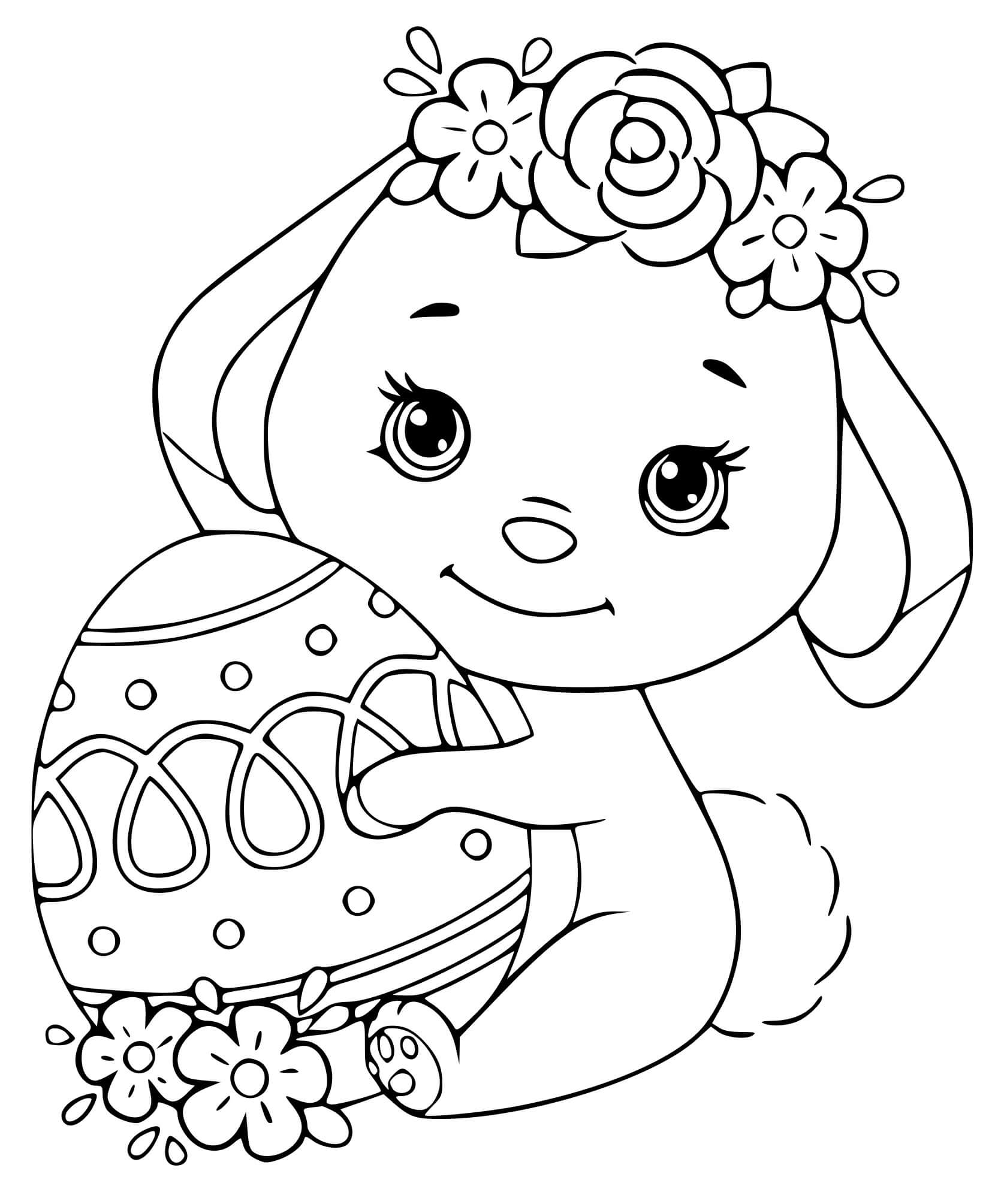 Cute Easter Bunny With Egg Coloring Pages   Coloring Cool