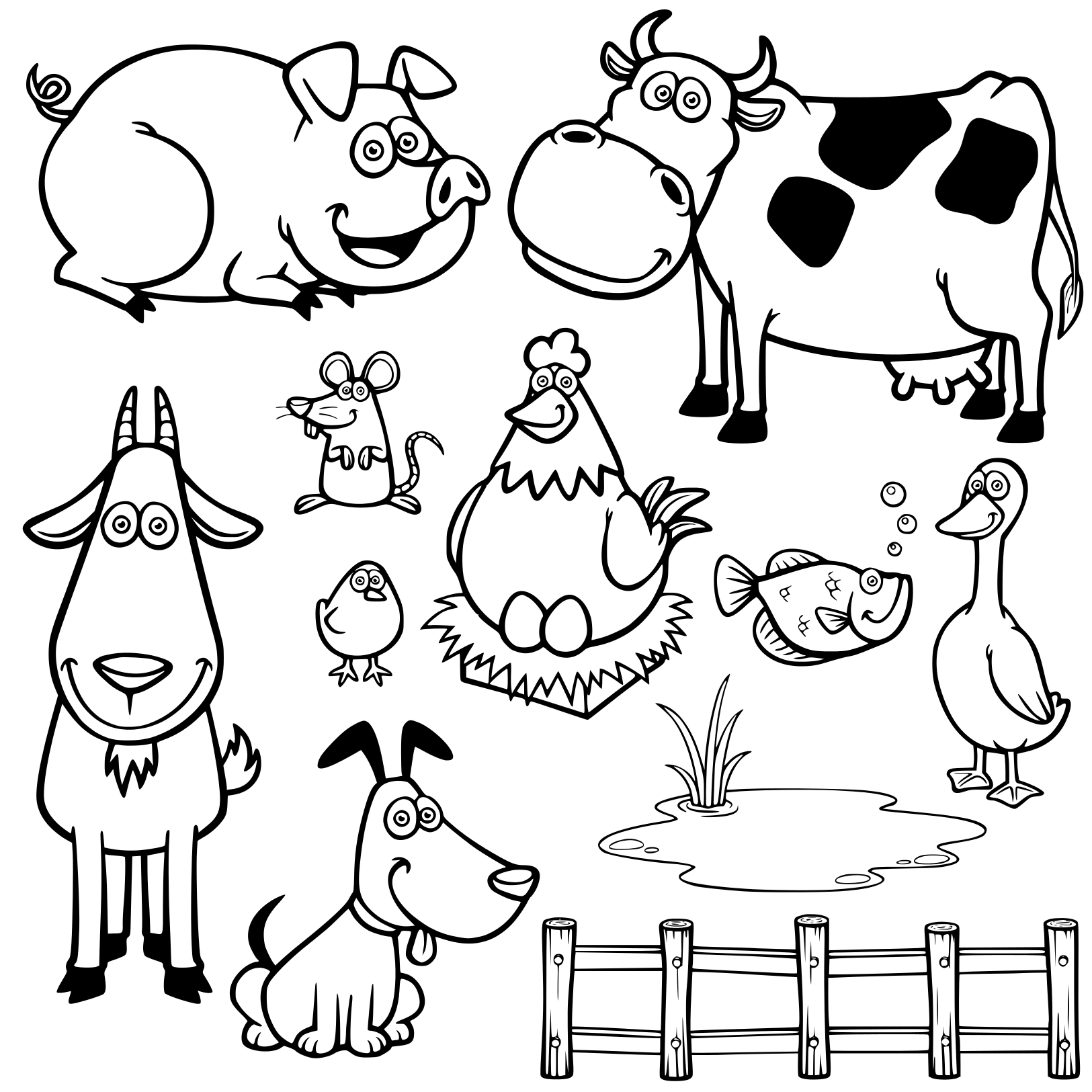 Cute Farm Animals Kids Coloring Page