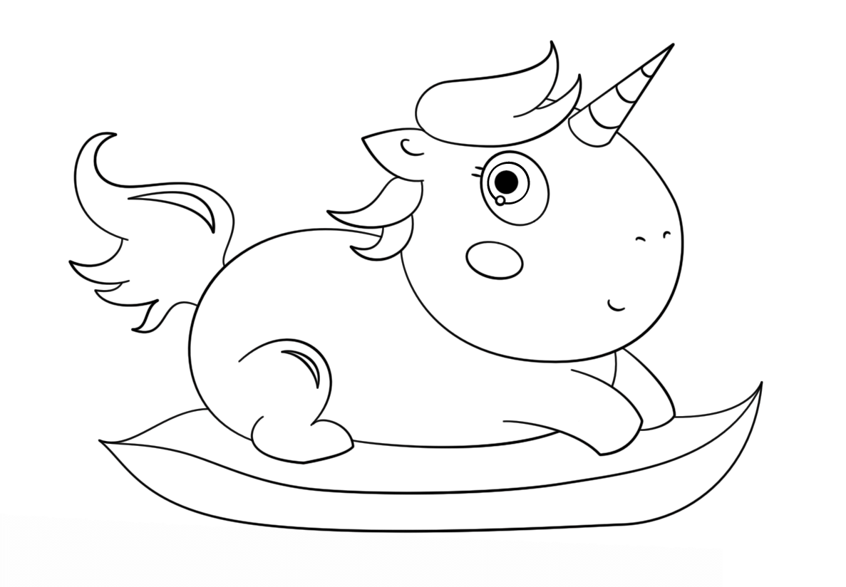 Cute Fat Unicorn On Leaf Coloring Page