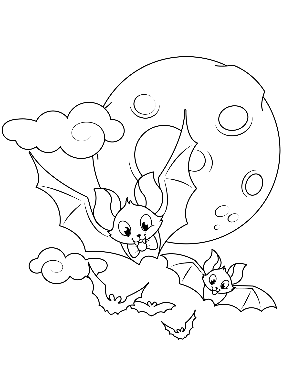 Cute Flying Bats Halloween Coloring Page