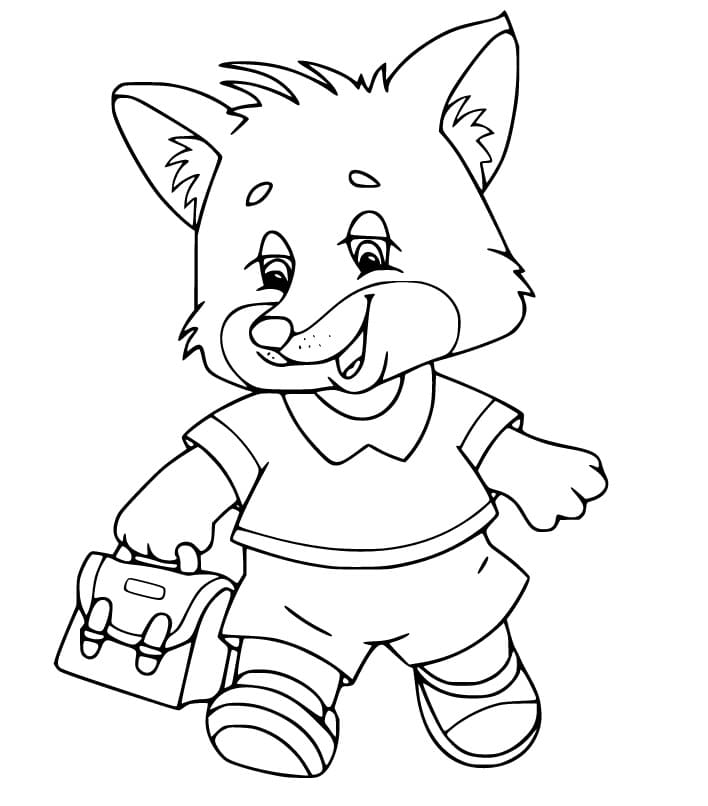 Cute Fox and Bag Coloring Page