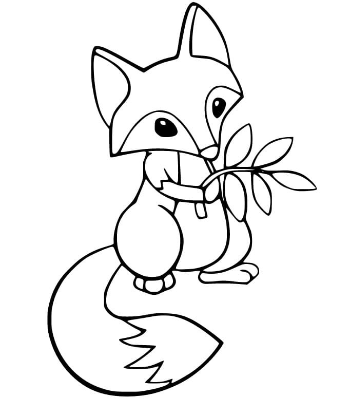 Cute Fox and Leaves Coloring Page