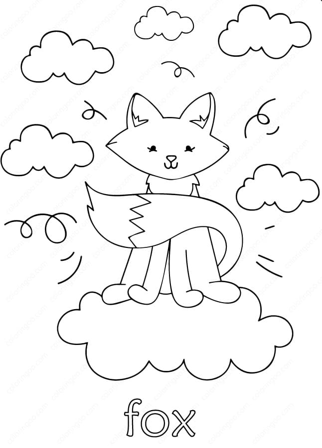 Cute Fox in Sky Coloring Page