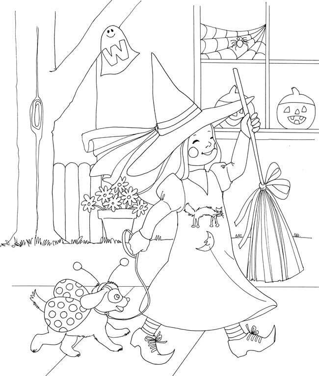 Cute Girl In Witch Costume Halloween Printable Free