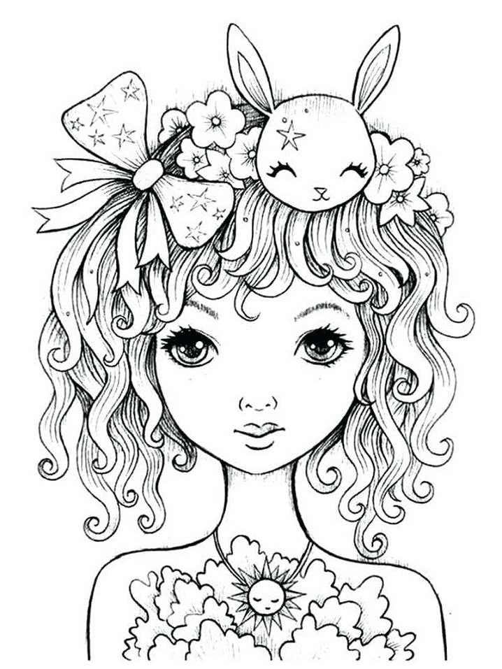 Cute Girl with a Bow Coloring Page