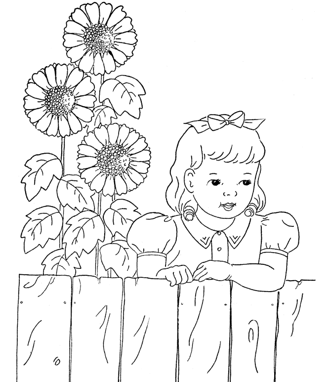 Cute Girl With Flowers Coloring Page