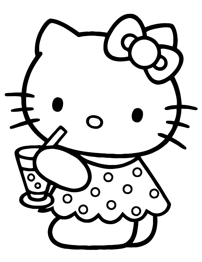 Cute Hello Kitty Drinking Water Coloring Page