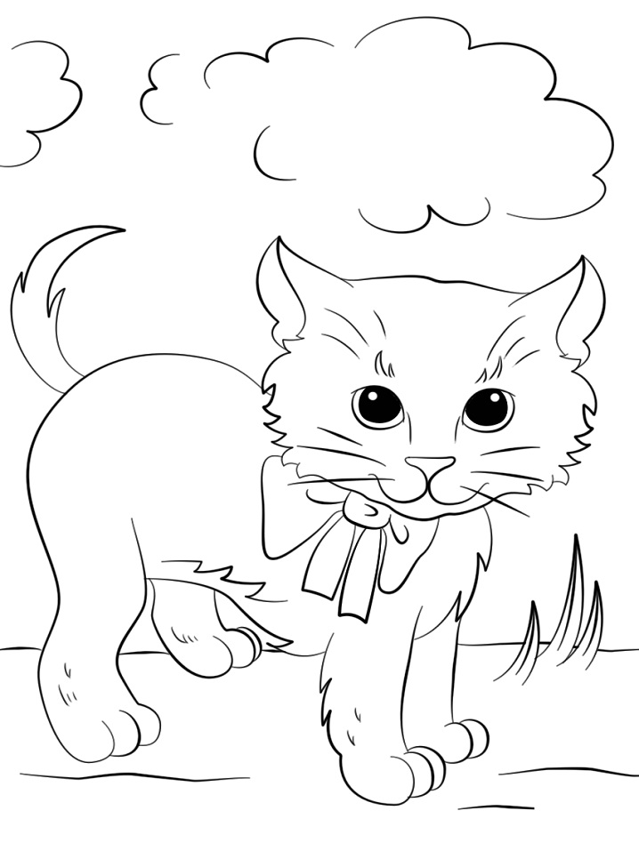 Cute Kitten with Bow Tie Coloring Page