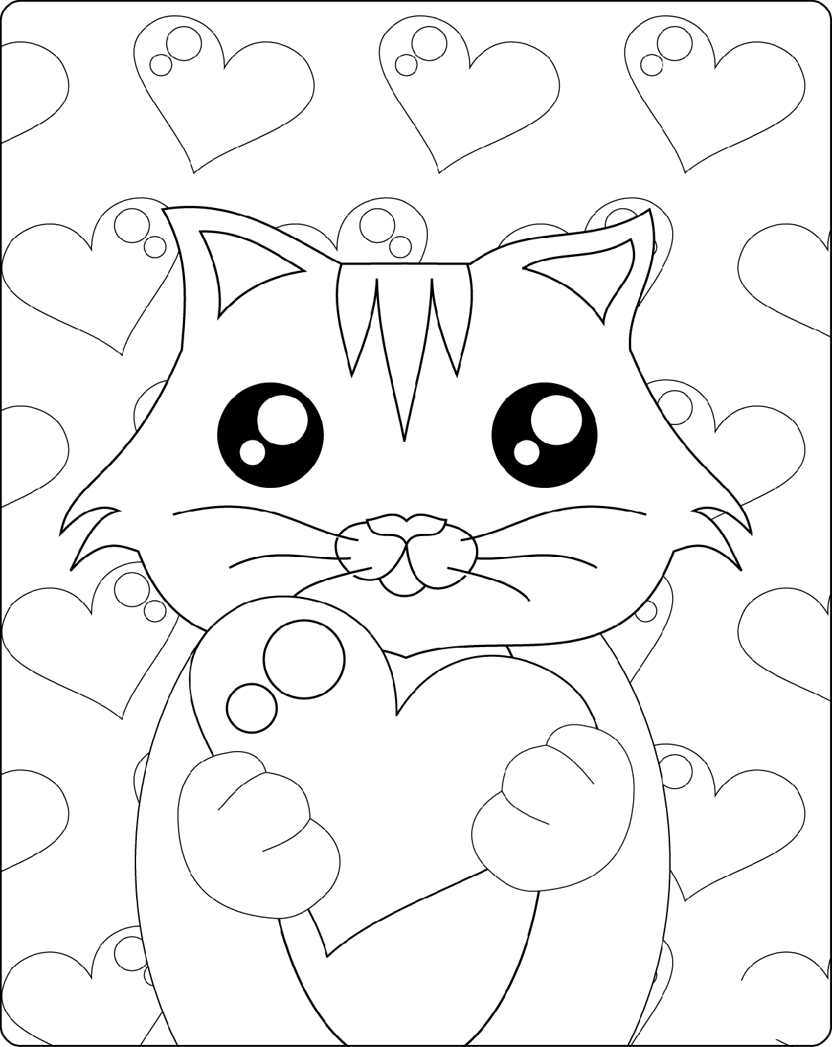 Cute Kitten With Heart St Valentines Coloring Page