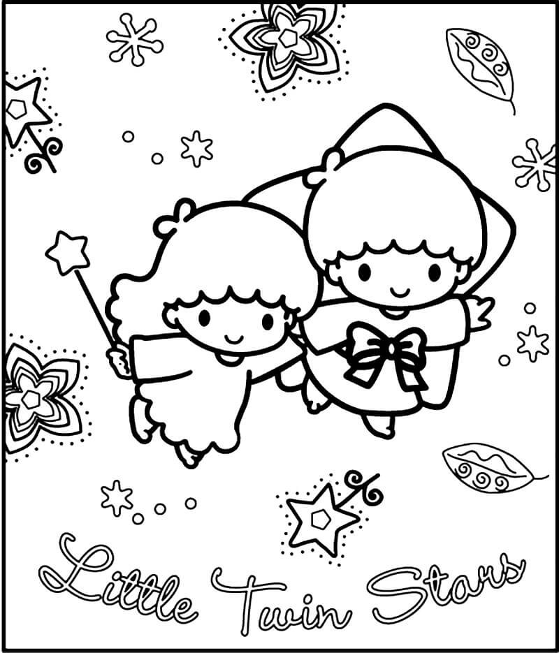 Cute Little Twin Stars Coloring Page