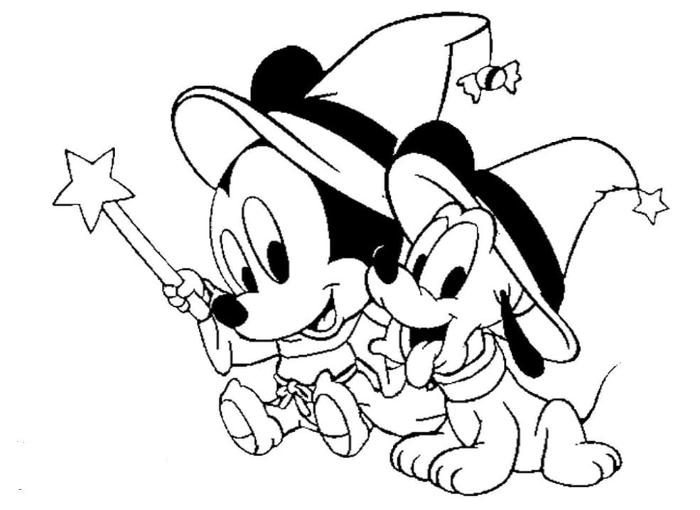 Cute Mickey on Halloween Coloring Page