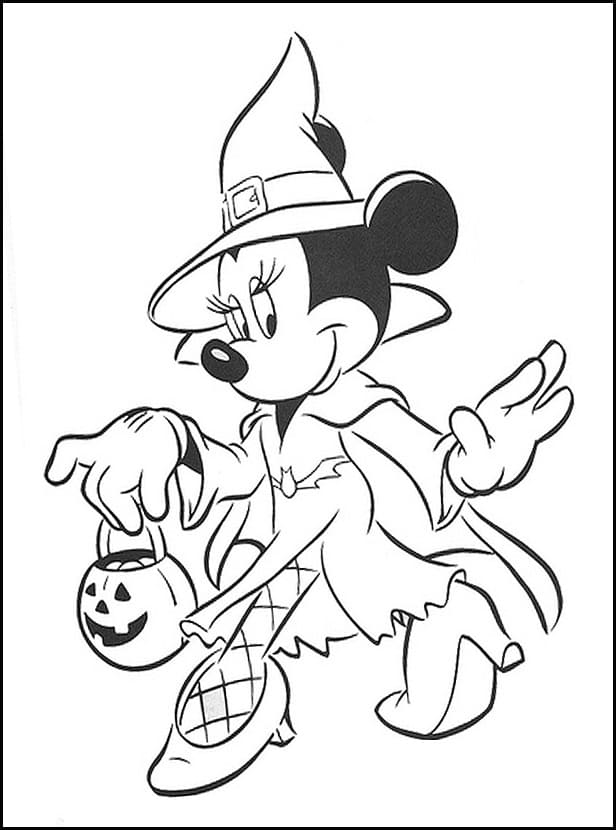 Cute Minnie on Halloween Coloring Page