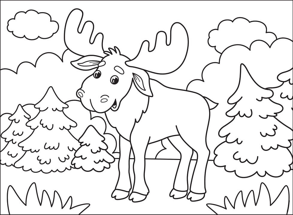 Cute Moose Coloring Page