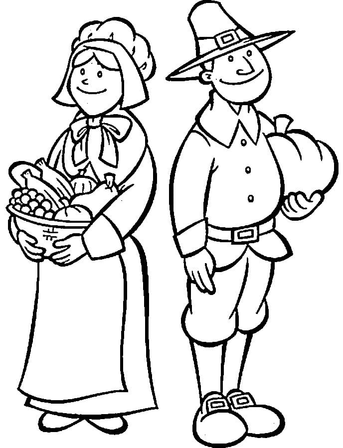 Cute Pilgrim Couple Coloring Page