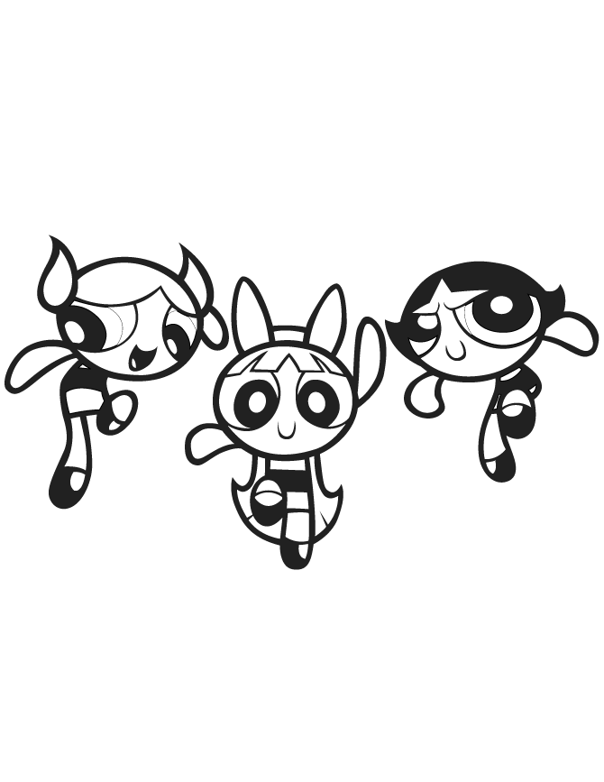 Cute Powerpuff Girls For Kids Coloring Page