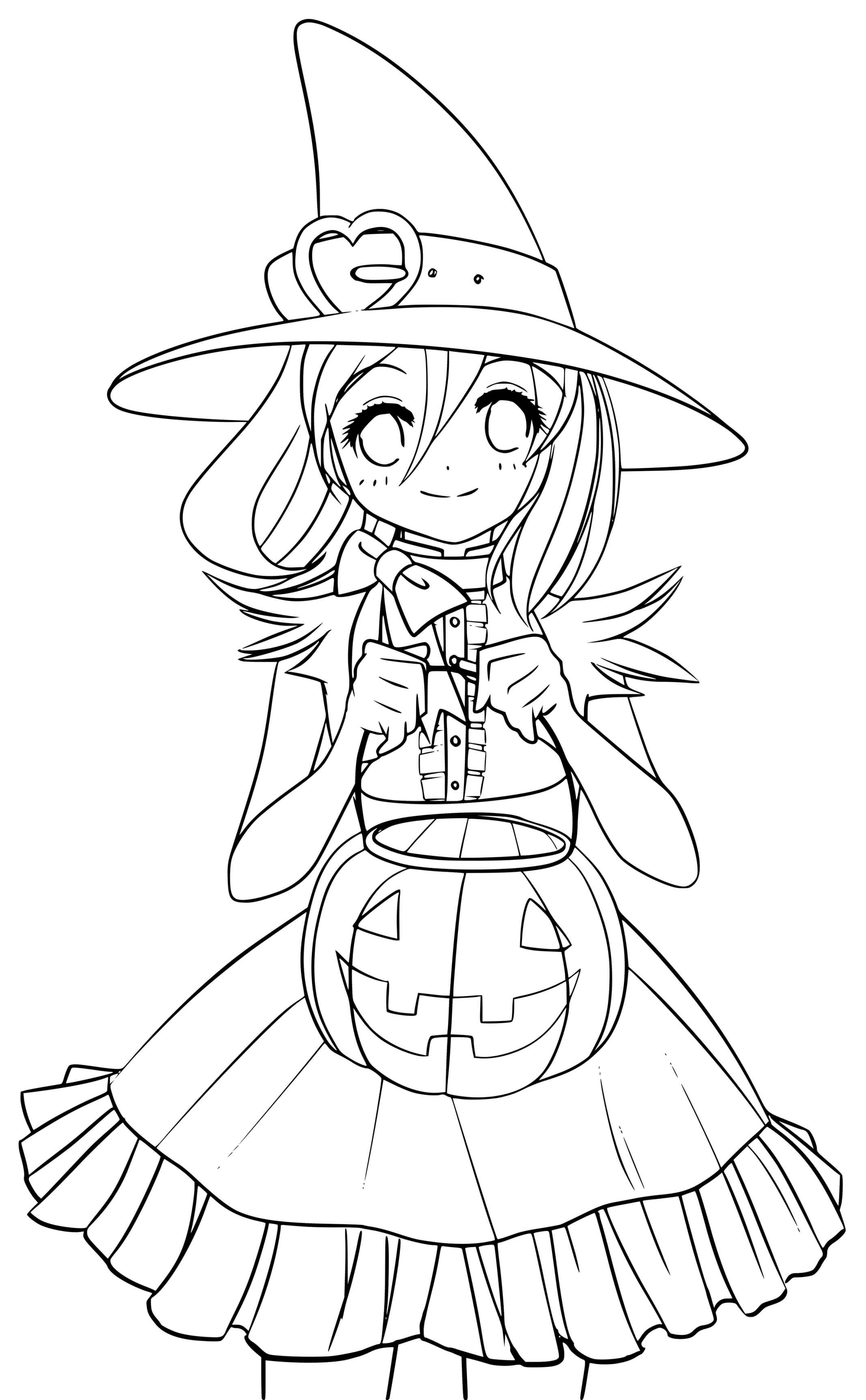 Cute Princess Witch With A Pumpkin In Autumn Coloring Pages ...
