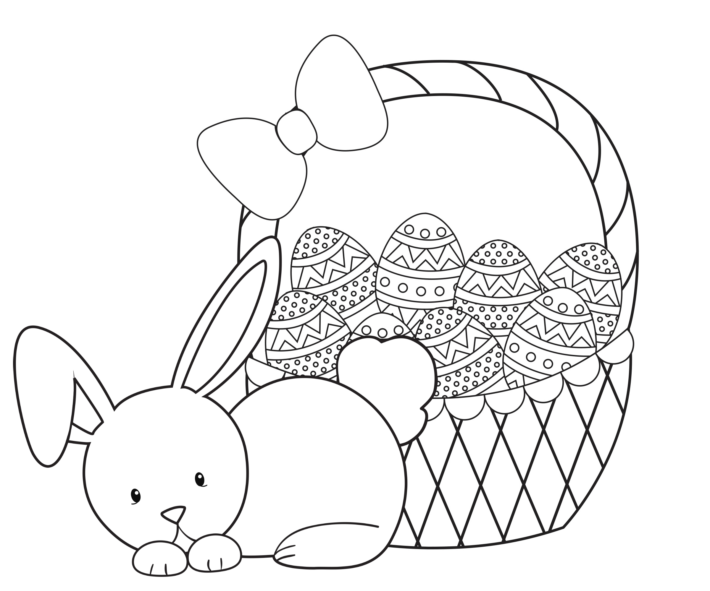 Cute Rabbit Easter Eggs Basket Coloring Page