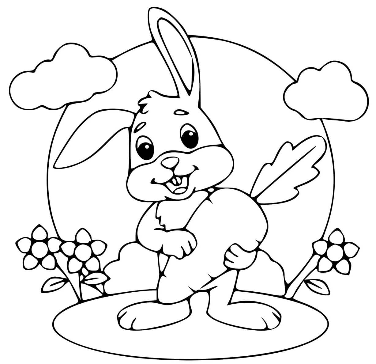 Cute Rabbit Holding Carrot Coloring Page