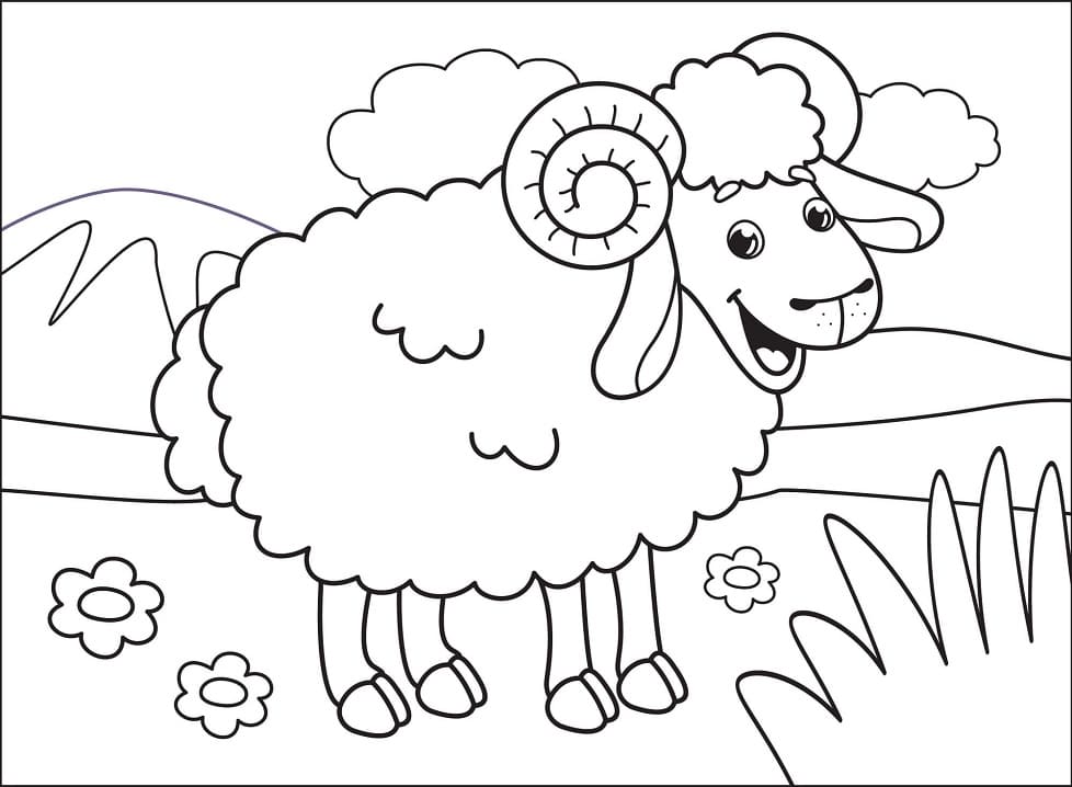 Cute Ram Coloring Page