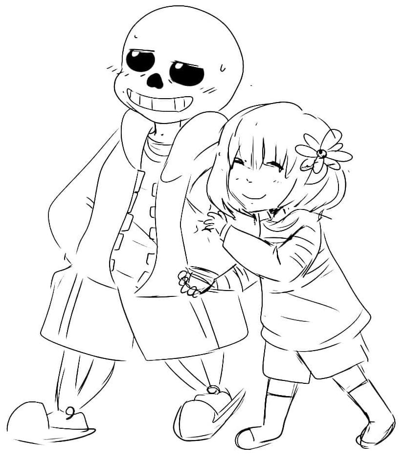 Cute Sans and Frisk Coloring Page