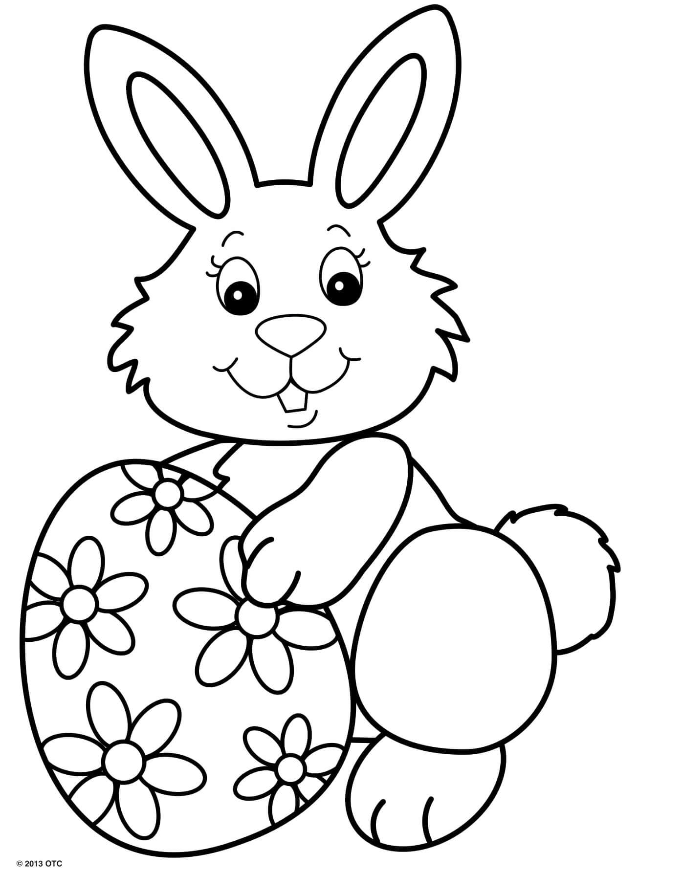 Cute Smile Rabbit With One Egg Flower Pattern Coloring Page