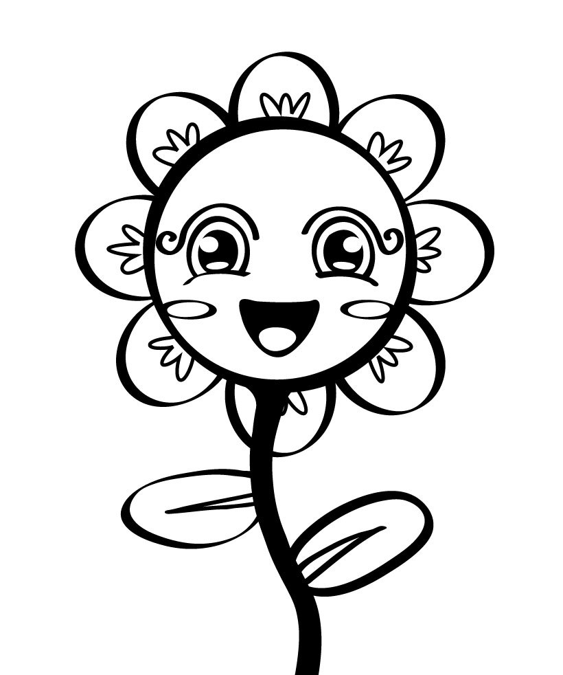 Cute Smiling Flower Coloring Page