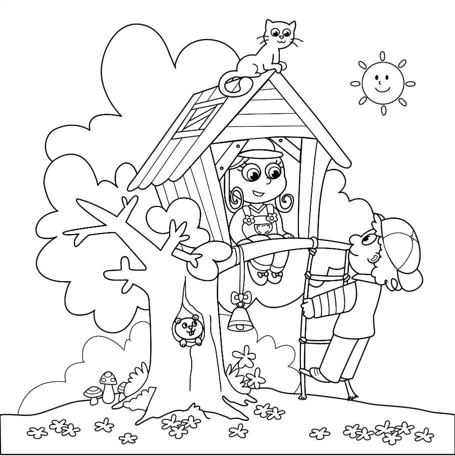Cute Treehouse Coloring Page