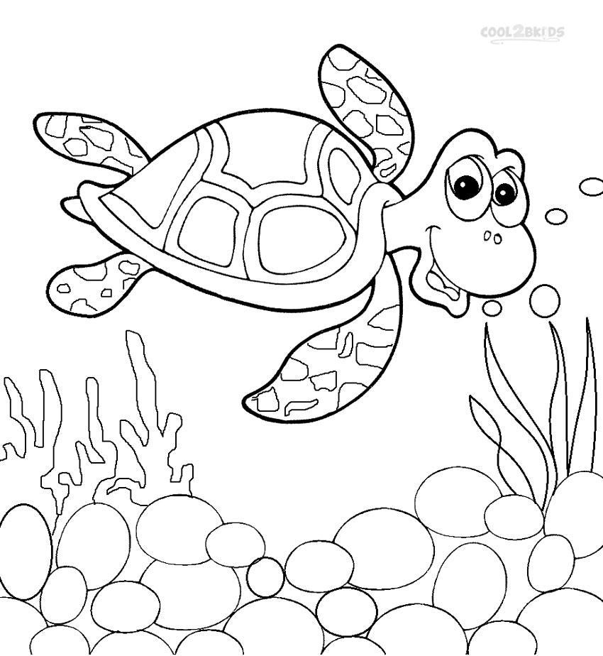 Cute Turtle Swimming Coloring Page