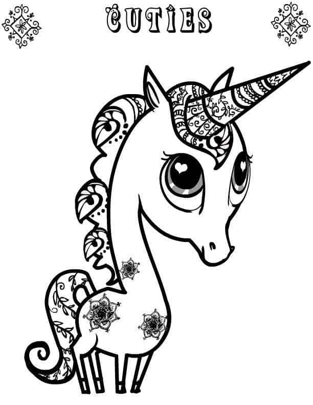 Cute Unicorn Cuty Coloring Page