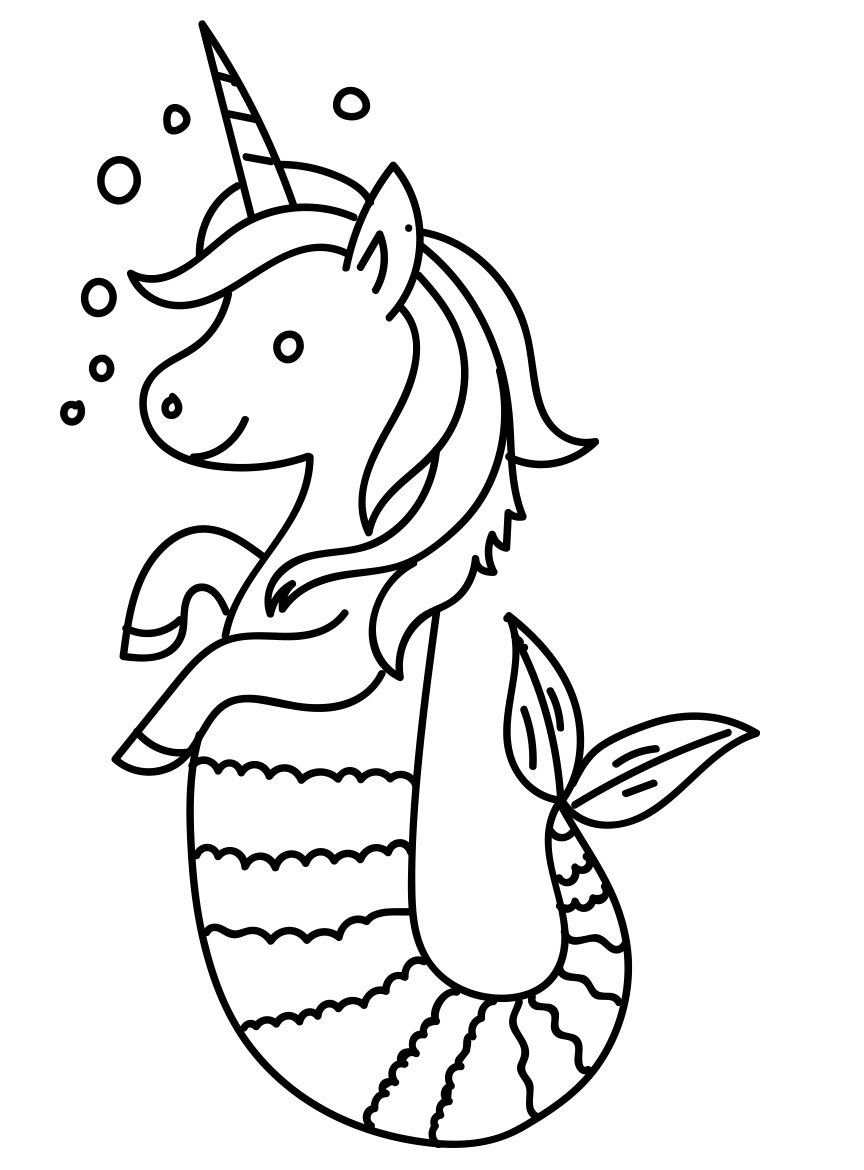 Cute Unicorn Mermaid Kawaii Coloring Page