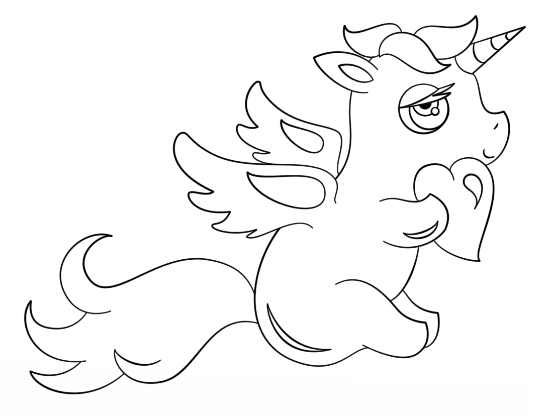 Cute Unicorn With Heart Coloring Page