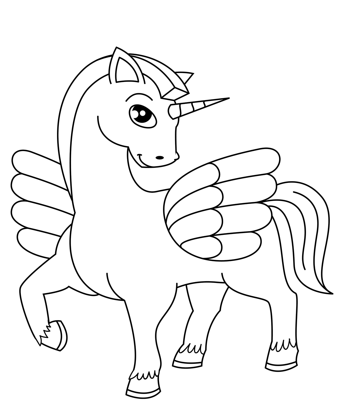 Cute Winged Unicorn Coloring Page