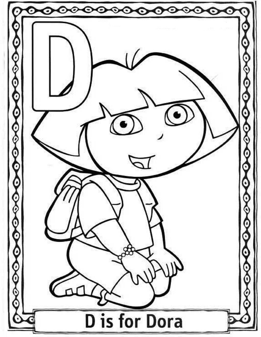 D For Dora Cartoon Printable Alphabet Scab2 Coloring Page