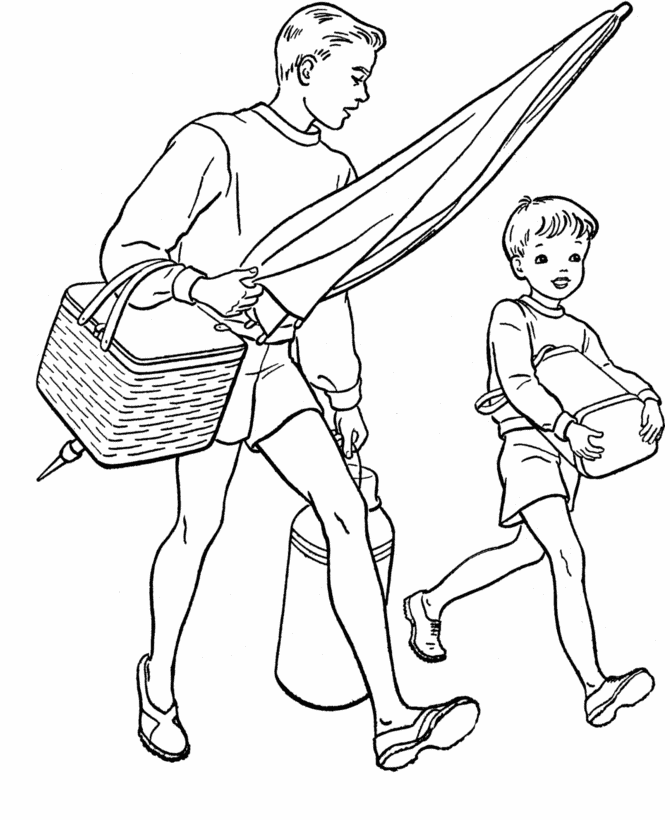 Dad And Son Going To Picnic