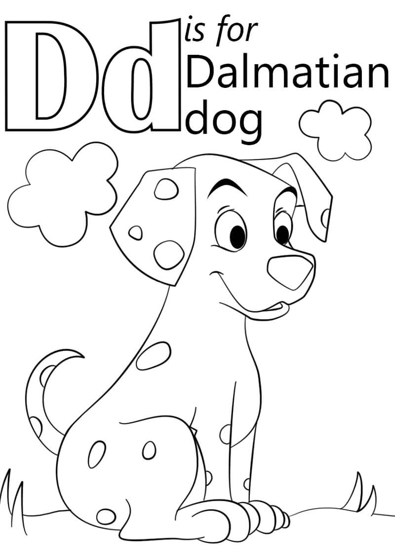 Dalmatian Dog Letter D Coloring Page