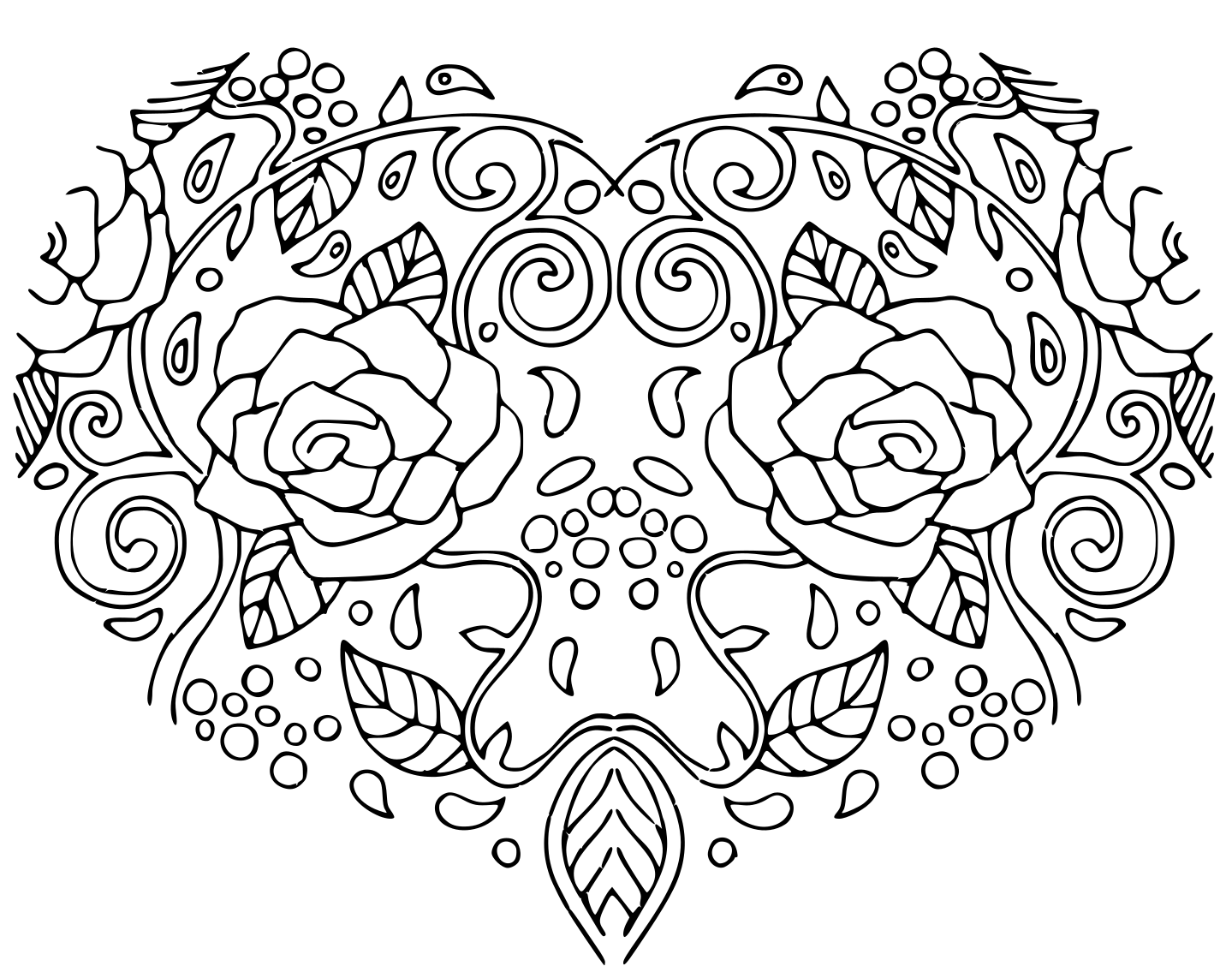 Decorative Love Heart With Flowers Valentines Day Card For Adult And Children Coloring Page