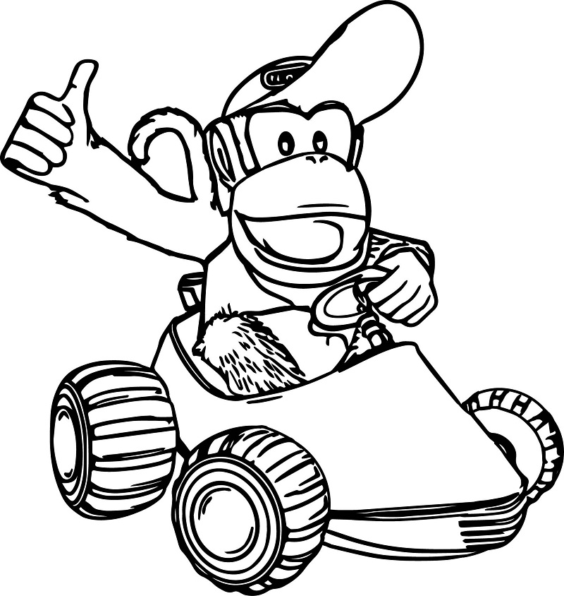 Diddy Kong Driving Coloring Page