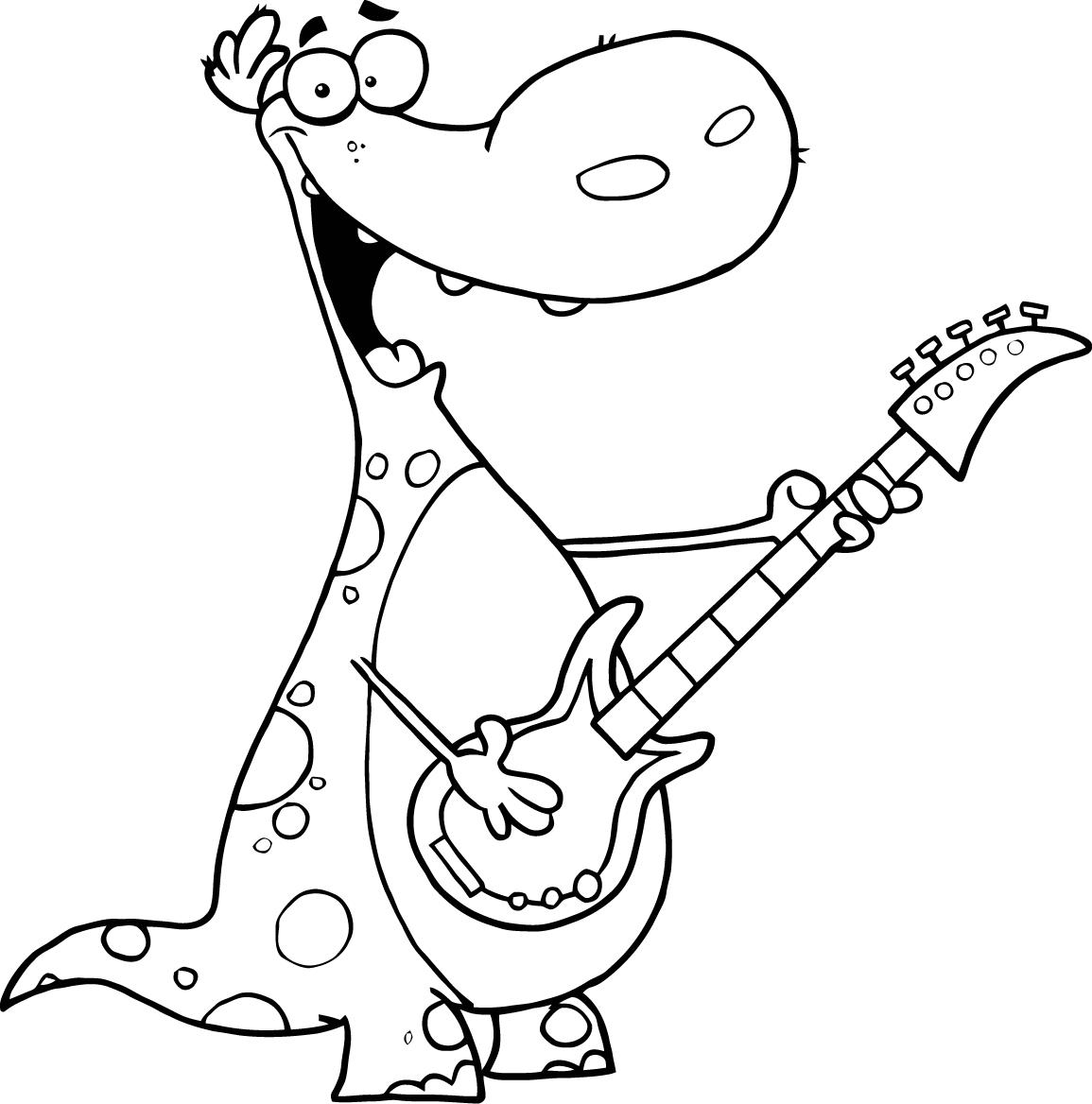 Dinosaur With Guitar Coloring Page