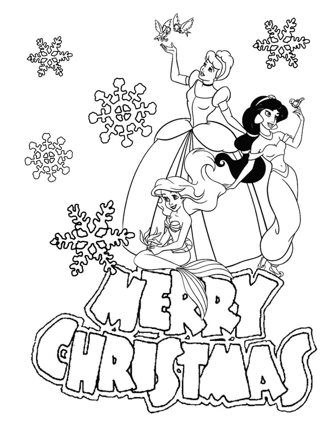 Disney Princesses Snowflake Christmas Coloring Page