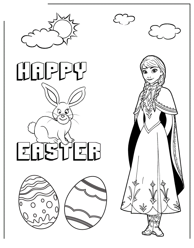 Disneys Frozen Anna And Easter Bunny Colouring Page Coloring Page