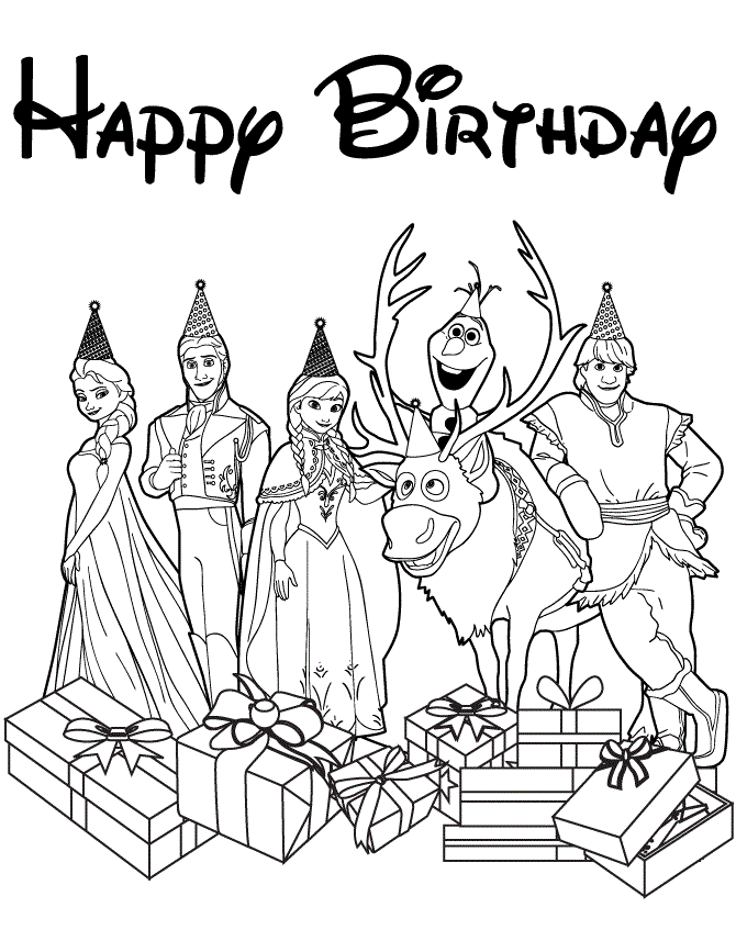 Disneys Frozen Cast Happy Birthday Wishes Colouring Page Coloring Page