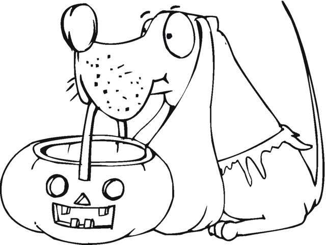 Dog Holds Pumpkin Basket Halloween Coloring Page